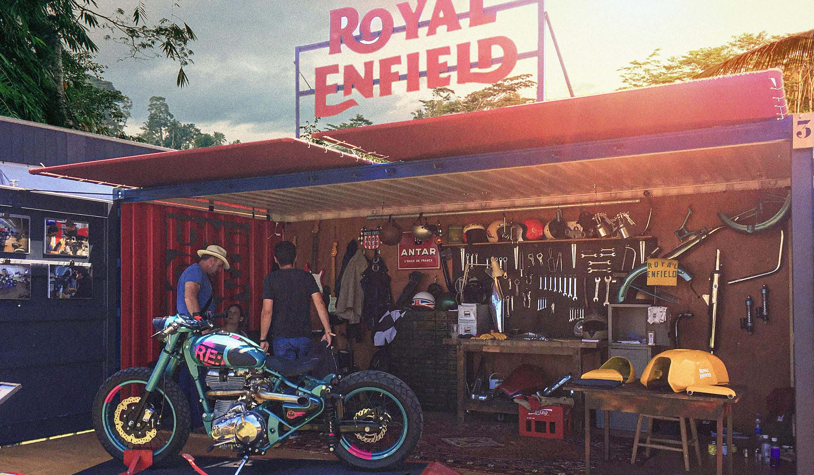 Royal Enfield exhibition stand wheels and waves